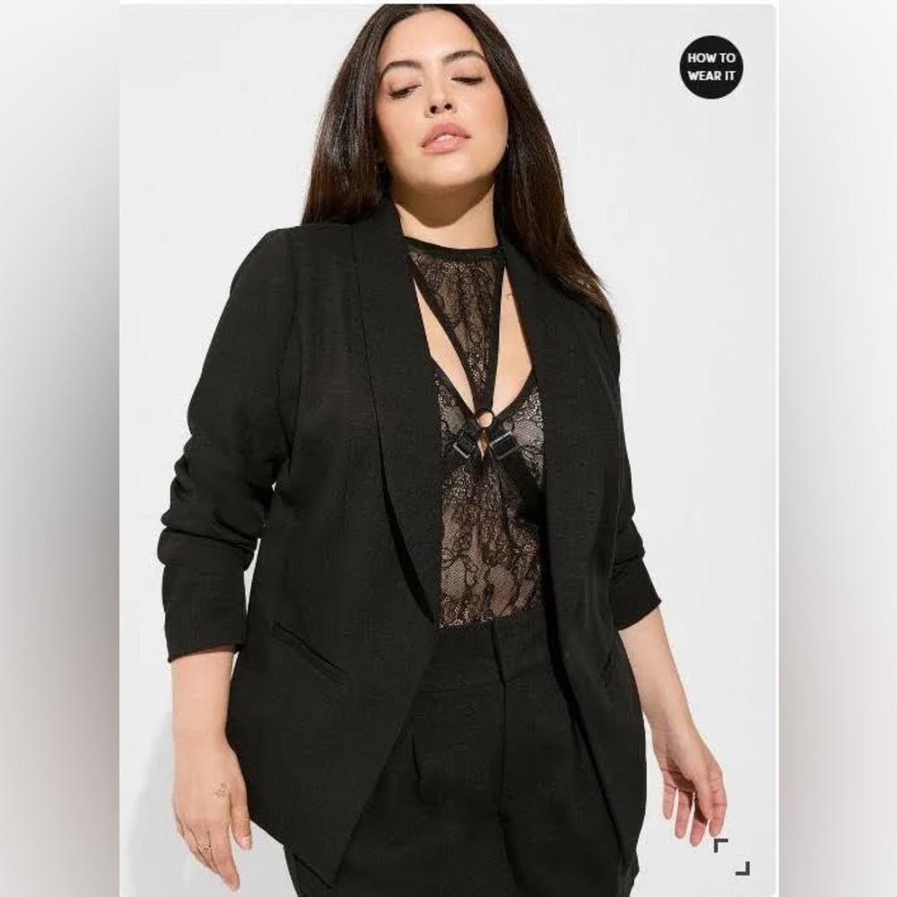 Torrid Studio Pique Longline Classic Fit Blazer Black Jacket Size 1X or 14-16